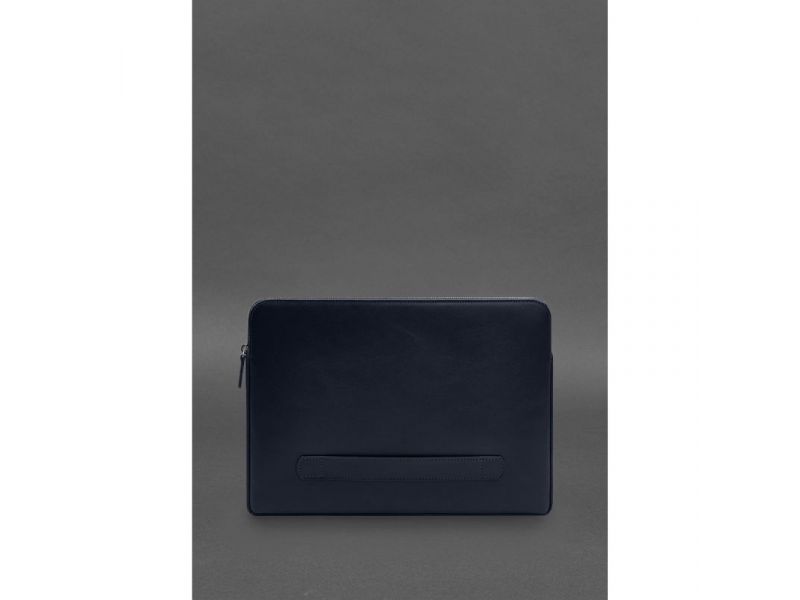 Кожаный чехол для ноутбука на молнии с хлястиком и карманом Синий, фото 2