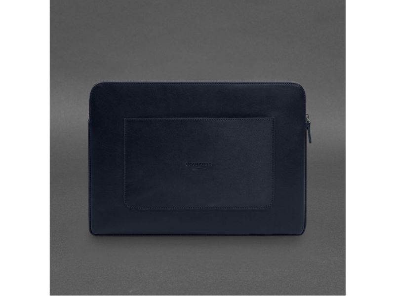 Кожаный чехол для ноутбука на молнии с хлястиком и карманом Синий, фото 7
