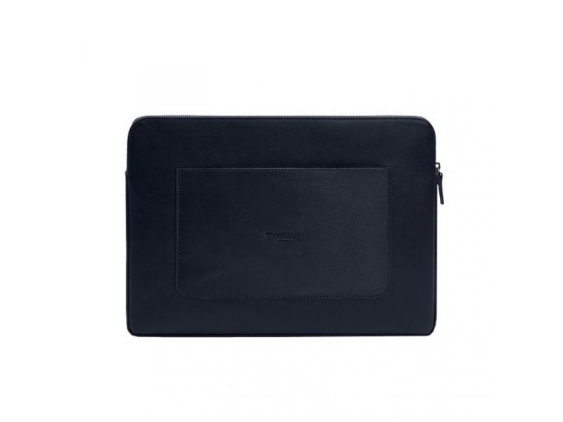 Кожаный чехол для ноутбука на молнии с хлястиком и карманом Синий, фото 8