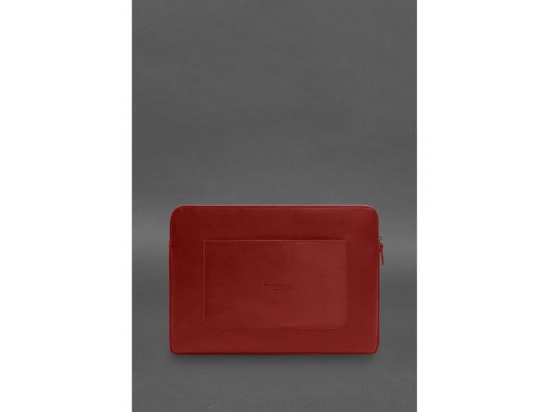 Кожаный чехол для ноутбука на молнии с хлястиком и карманом Красный, фото 4