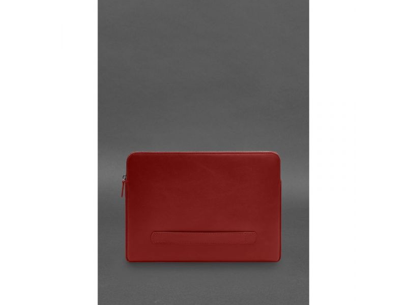 Кожаный чехол для ноутбука на молнии с хлястиком и карманом Красный, фото 2