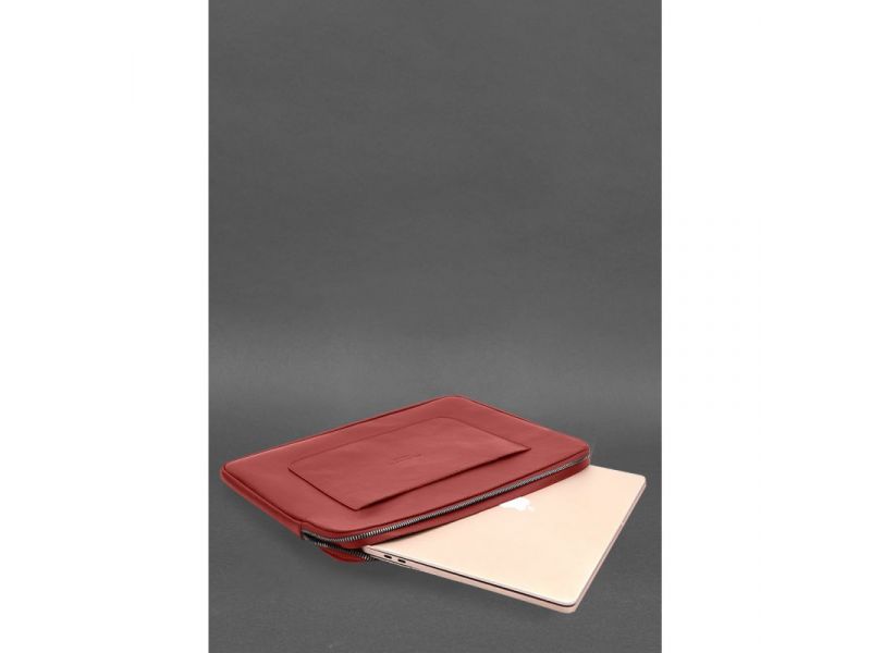 Кожаный чехол для ноутбука на молнии с хлястиком и карманом Красный, фото 5