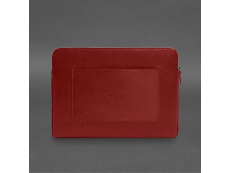 Кожаный чехол для ноутбука на молнии с хлястиком и карманом Красный, фото 7
