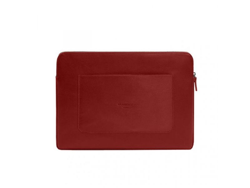 Кожаный чехол для ноутбука на молнии с хлястиком и карманом Красный, фото 8