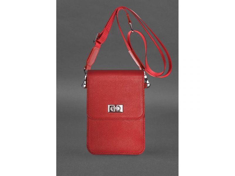 Кожаная сумка-чехол для телефона Tina Красная, фото 3