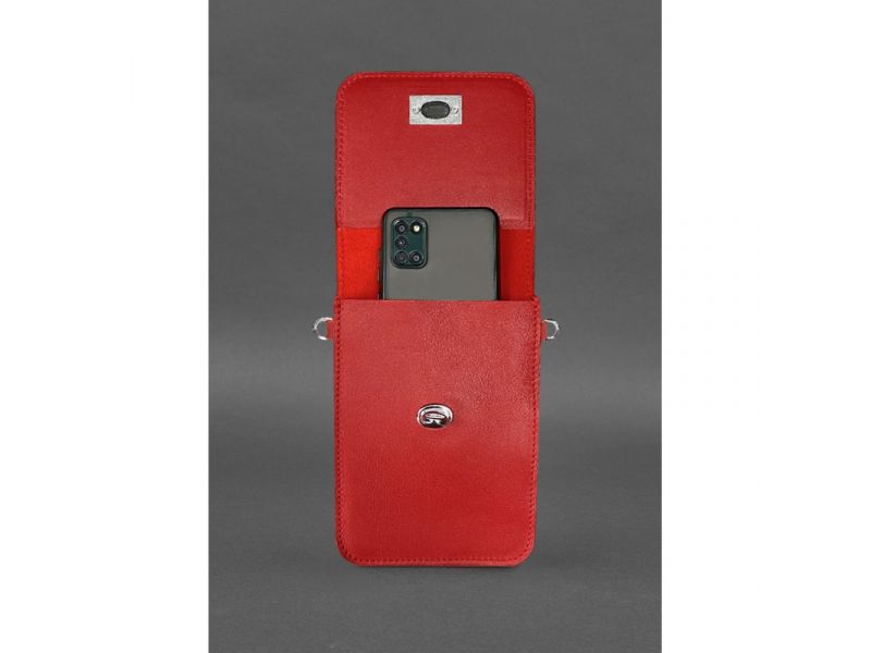 Кожаная сумка-чехол для телефона Tina Красная, фото 6