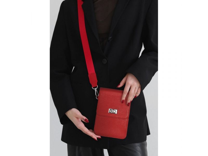 Кожаная сумка-чехол для телефона Tina Красная, фото 1