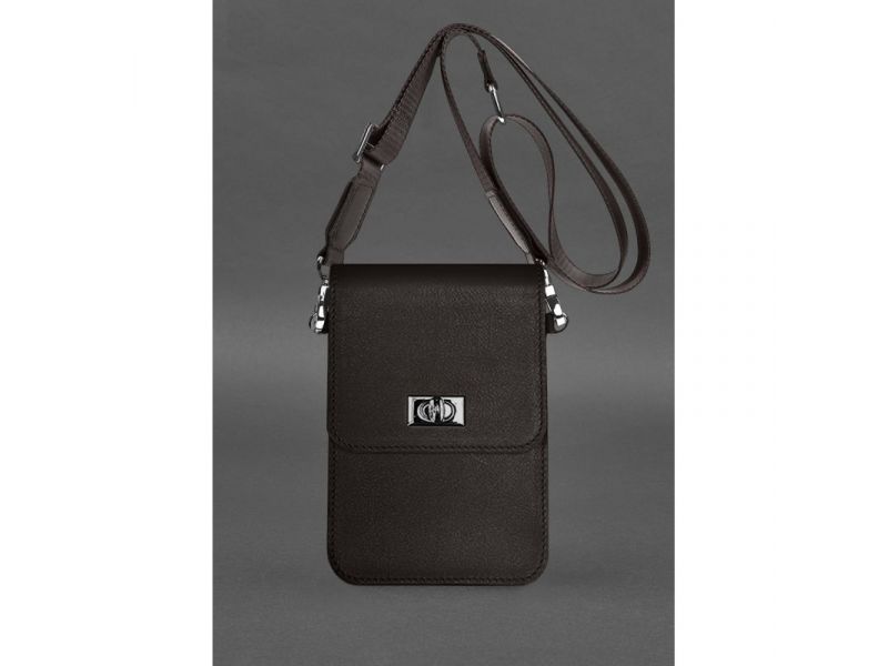 Кожаная сумка-чехол для телефона Tina Темно-коричневая, фото 2