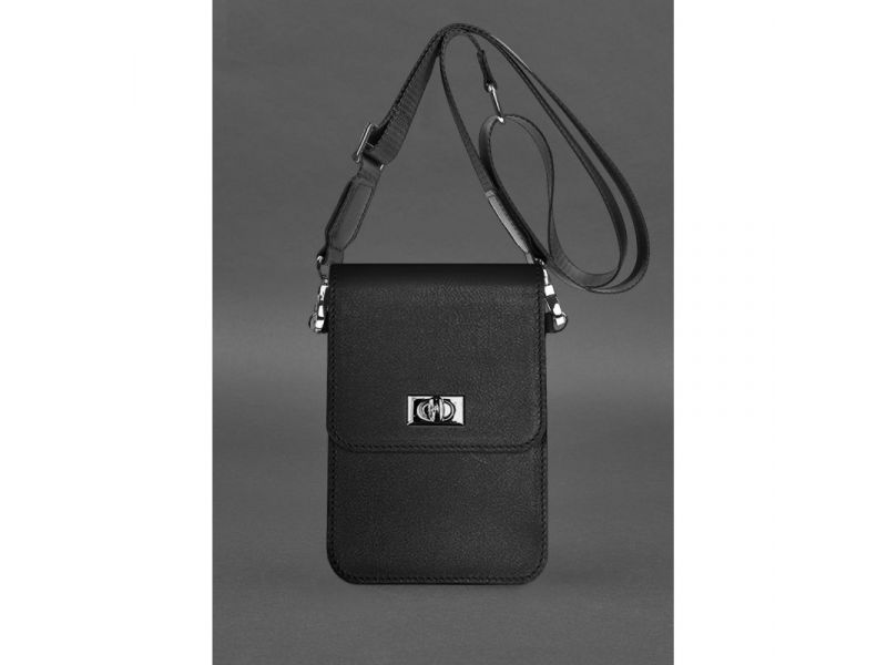 Кожаная сумка-чехол для телефона Tina Черная, фото 2