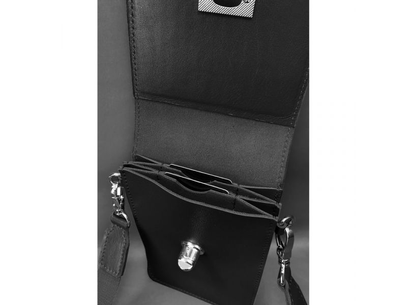 Кожаная сумка-чехол для телефона Tina Черная, фото 6