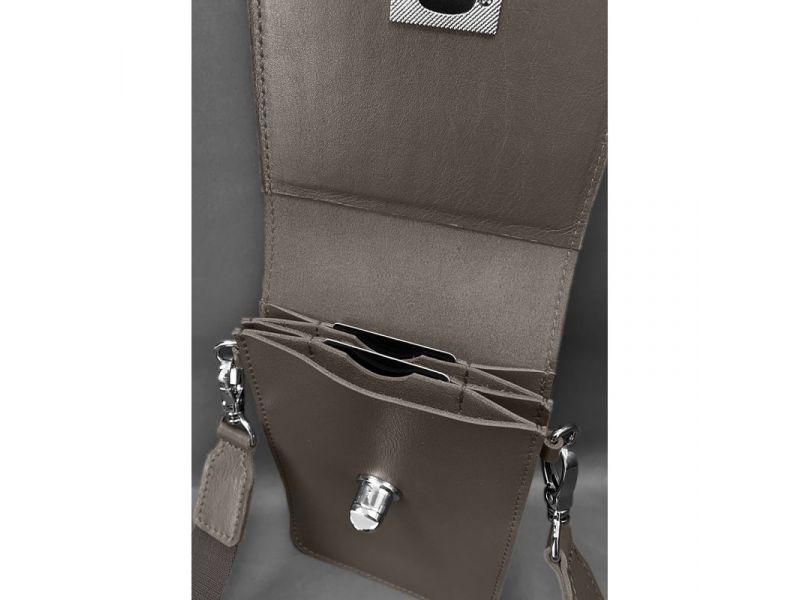 Кожаная сумка-чехол для телефона Tina Темно-бежевая, фото 6