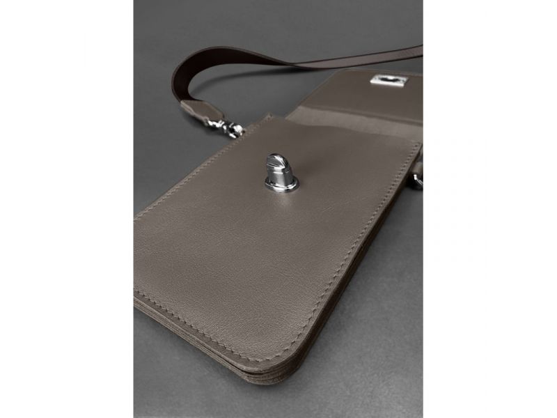Кожаная сумка-чехол для телефона Tina Темно-бежевая, фото 7
