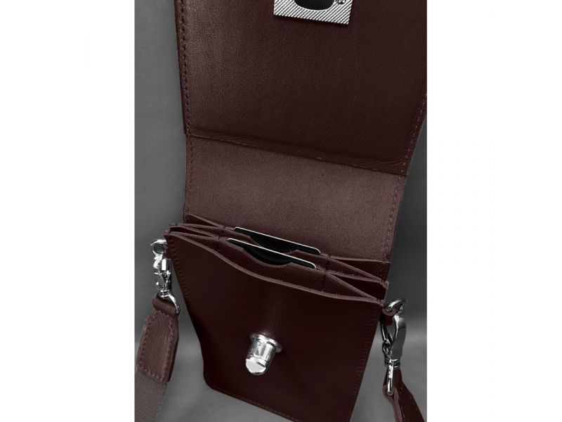 Кожаная сумка-чехол для телефона Tina Бордовая, фото 6
