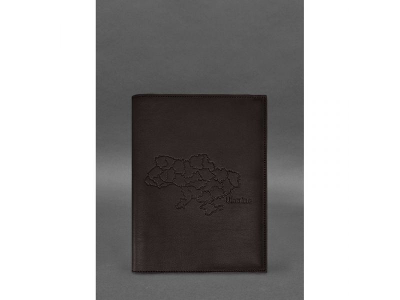 Кожаная обложка для нотариального реестра с картой Украины темно-коричневая, фото 1
