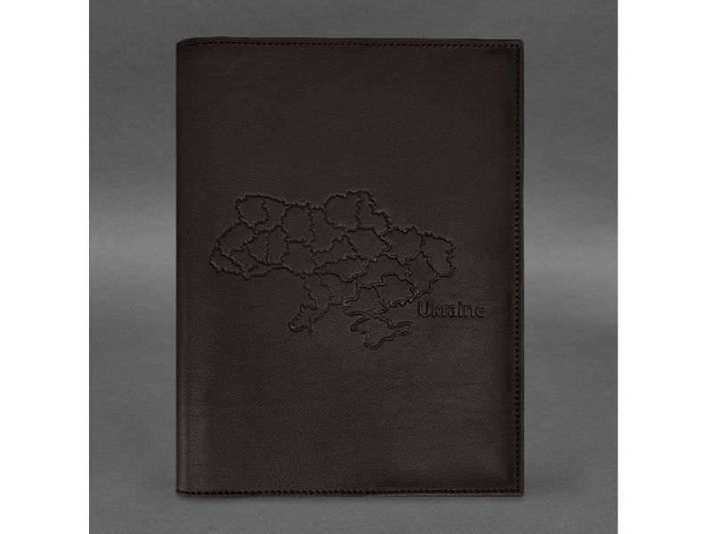 Кожаная обложка для нотариального реестра с картой Украины темно-коричневая, фото 3