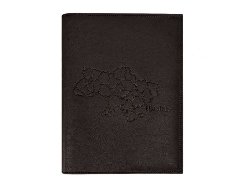 Кожаная обложка для нотариального реестра с картой Украины темно-коричневая, фото 4