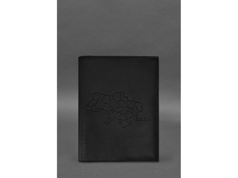 Кожаная обложка для нотариального реестра с картой Украины черная, фото 1
