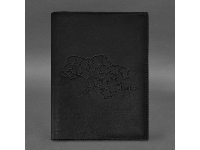 Кожаная обложка для нотариального реестра с картой Украины черная, фото 3