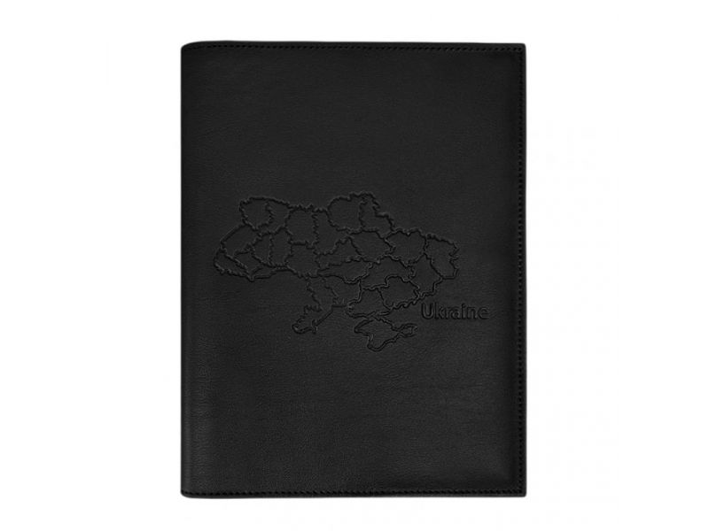 Кожаная обложка для нотариального реестра с картой Украины черная, фото 4