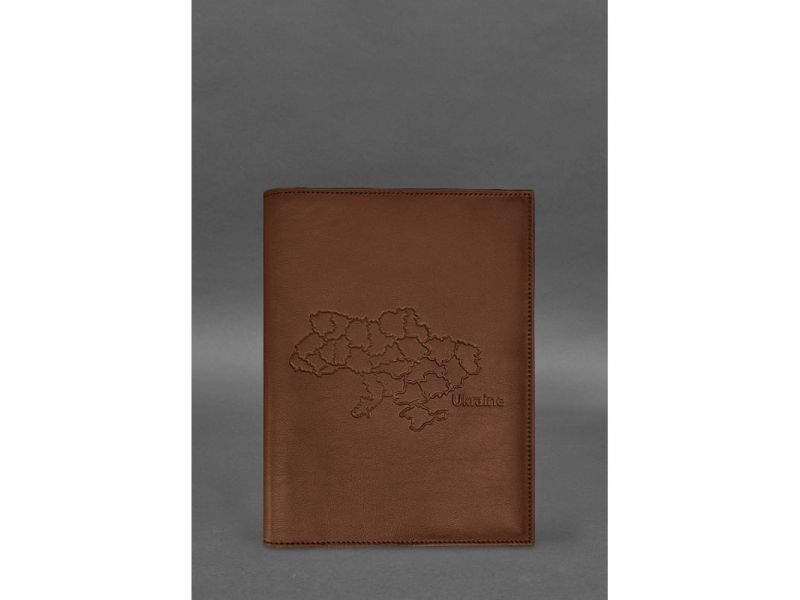 Кожаная обложка для нотариального реестра с картой Украины светло-коричневая, фото 1