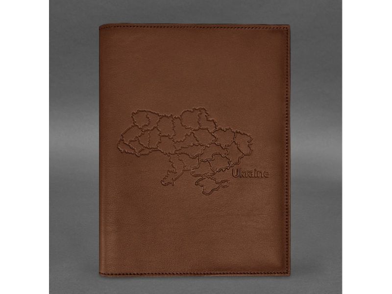 Кожаная обложка для нотариального реестра с картой Украины светло-коричневая, фото 3
