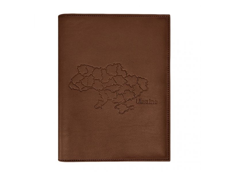 Кожаная обложка для нотариального реестра с картой Украины светло-коричневая, фото 4