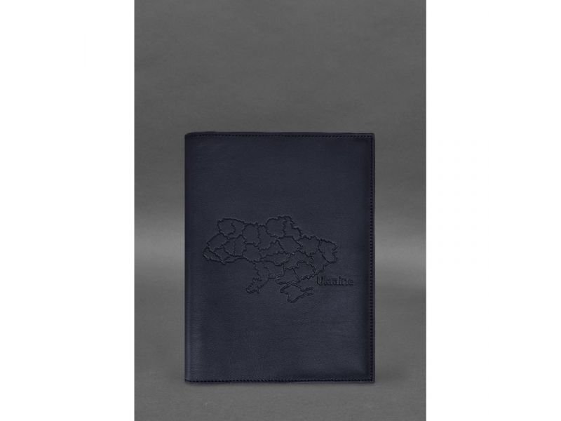 Кожаная обложка для нотариального реестра с картой Украины темно-синяя, фото 1