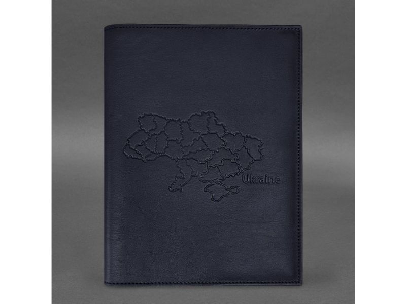 Кожаная обложка для нотариального реестра с картой Украины темно-синяя, фото 3