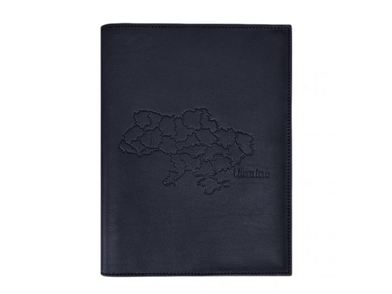 Кожаная обложка для нотариального реестра с картой Украины темно-синяя, фото 4