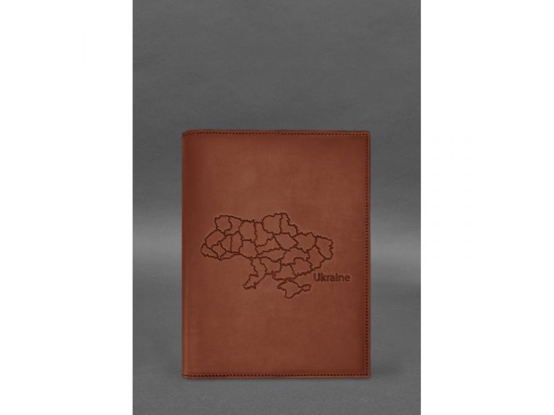 Кожаная обложка для нотариального реестра с картой Украины светло-коричневая Crazy Horse, фото 1
