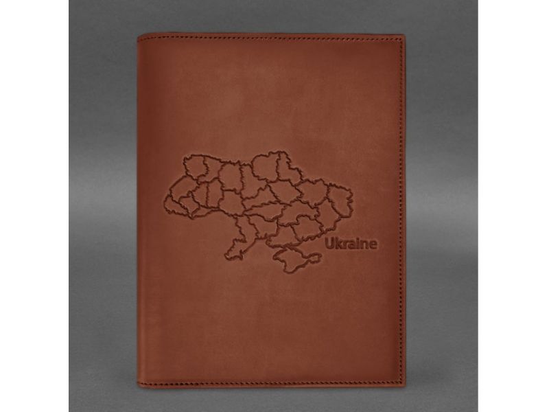 Кожаная обложка для нотариального реестра с картой Украины светло-коричневая Crazy Horse, фото 3