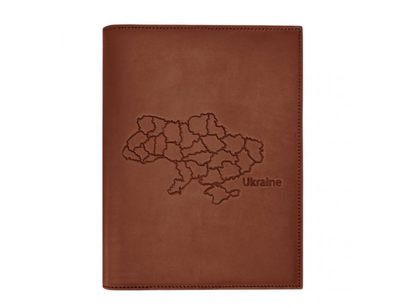Кожаная обложка для нотариального реестра с картой Украины светло-коричневая Crazy Horse, фото 4