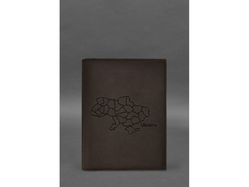 Кожаная обложка для нотариального реестра с картой Украины темно-коричневая Crazy Horse, фото 1