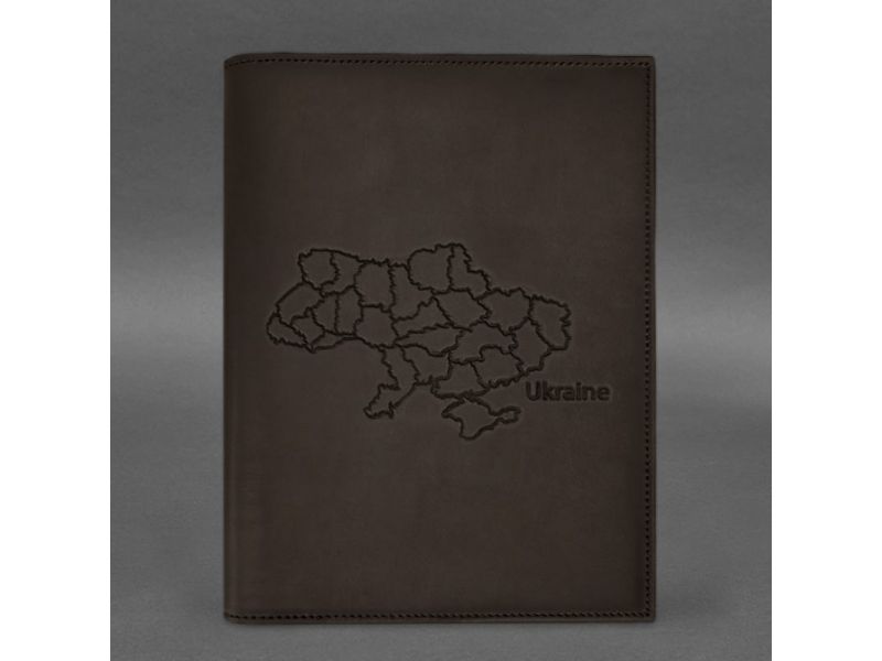Кожаная обложка для нотариального реестра с картой Украины темно-коричневая Crazy Horse, фото 3