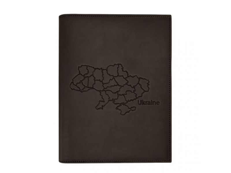 Кожаная обложка для нотариального реестра с картой Украины темно-коричневая Crazy Horse, фото 4