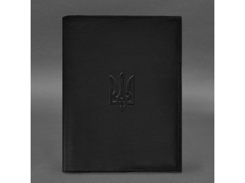Кожаная обложка для нотариального реестра с Трезубцем черная, фото 3
