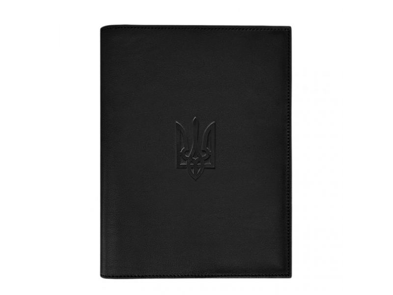 Кожаная обложка для нотариального реестра с Трезубцем черная, фото 4
