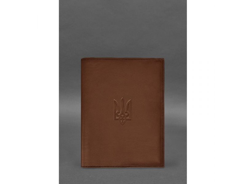 Кожаная обложка для нотариального реестра с Трезубцем светло-коричневая, фото 1