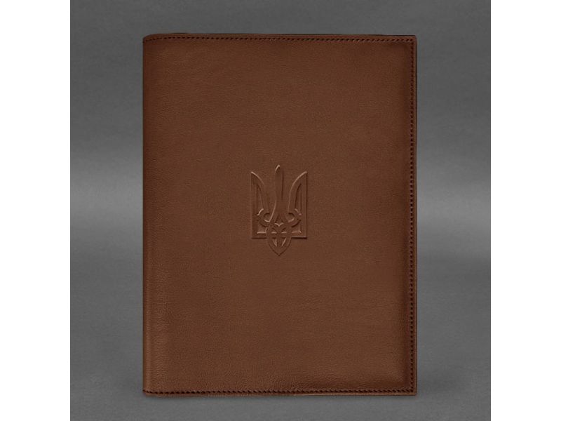 Кожаная обложка для нотариального реестра с Трезубцем светло-коричневая, фото 3