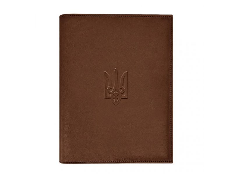 Кожаная обложка для нотариального реестра с Трезубцем светло-коричневая, фото 4