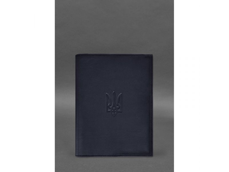 Кожаная обложка для нотариального реестра с Трезубцем темно-синяя, фото 1