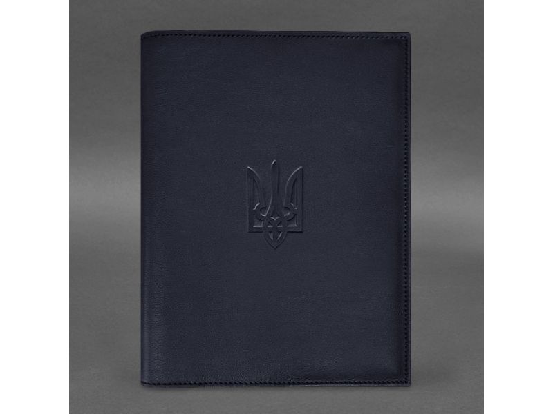 Кожаная обложка для нотариального реестра с Трезубцем темно-синяя, фото 3