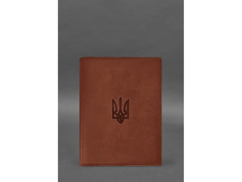Кожаная обложка для нотариального реестра с Трезубцем светло-коричневая Crazy Horse, фото 1