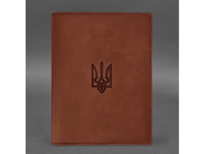 Кожаная обложка для нотариального реестра с Трезубцем светло-коричневая Crazy Horse, фото 3