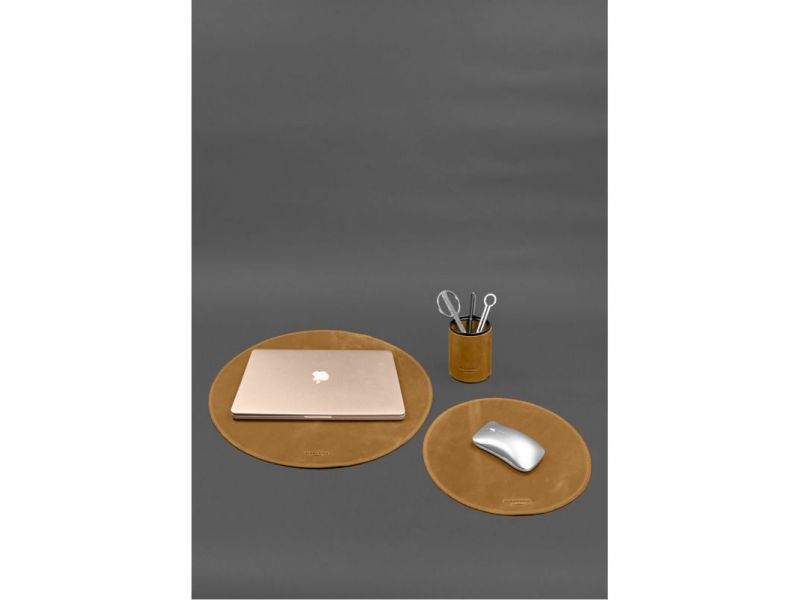 Настольный набор из натуральной кожи 1.2 желтый Crazy Horse, фото 1