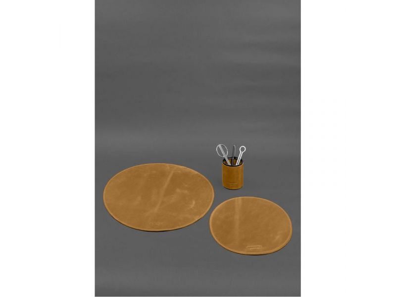 Настольный набор из натуральной кожи 1.2 желтый Crazy Horse, фото 2