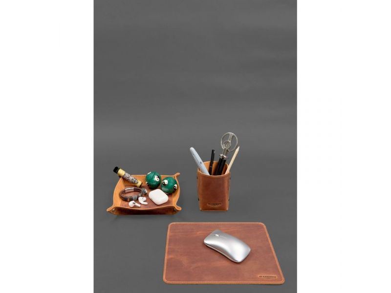 Набор для рабочего стола из натуральной кожи 1.3 светло-коричневый Crazy Horse с эффектом Pull Up, фото 1