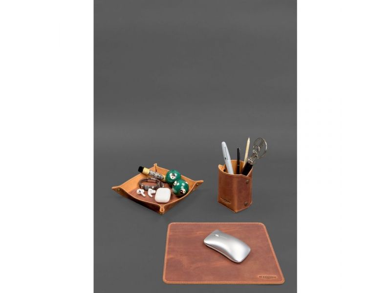 Набор для рабочего стола из натуральной кожи 1.3 светло-коричневый Crazy Horse с эффектом Pull Up, фото 2