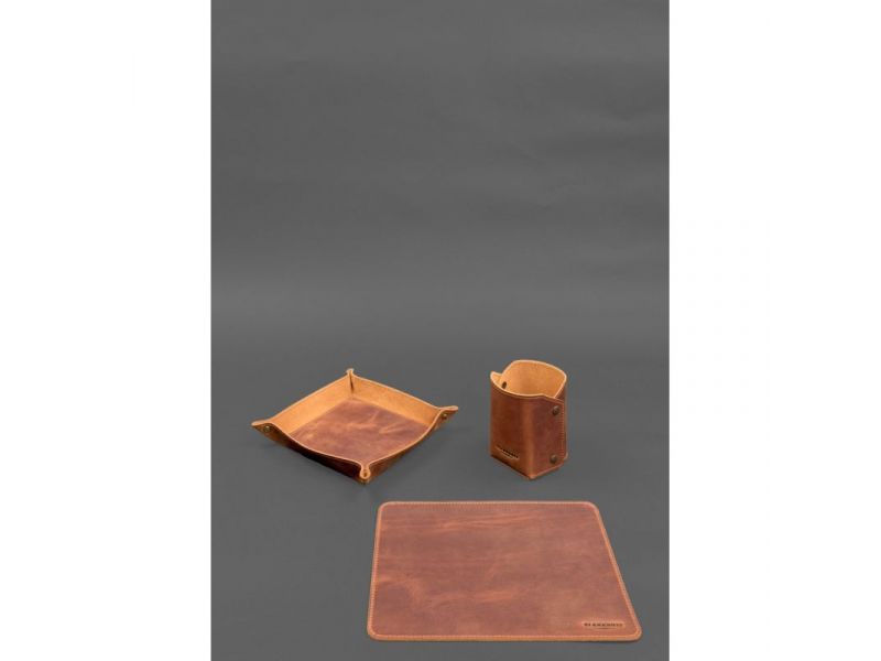 Набор для рабочего стола из натуральной кожи 1.3 светло-коричневый Crazy Horse с эффектом Pull Up, фото 3