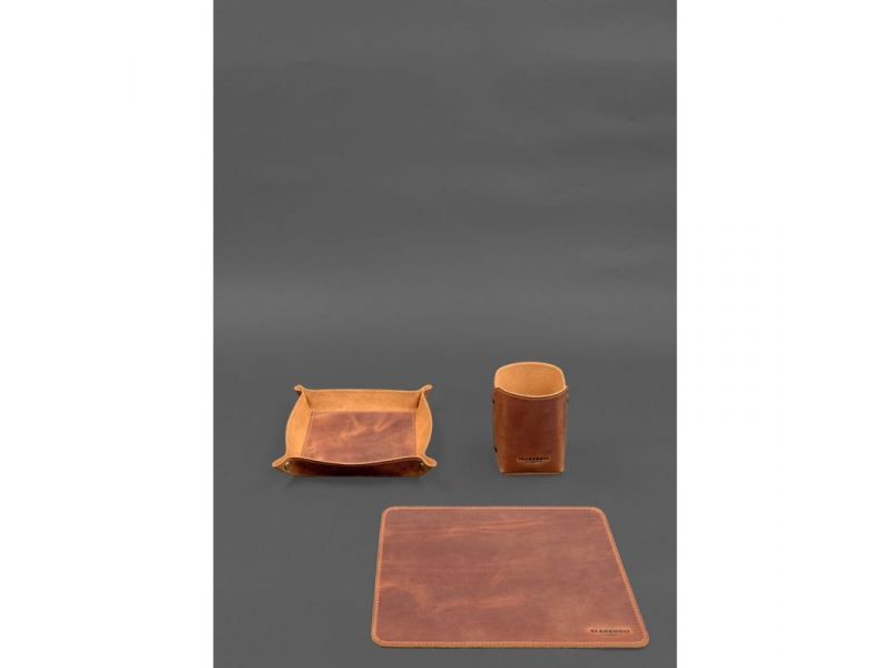 Набор для рабочего стола из натуральной кожи 1.3 светло-коричневый Crazy Horse с эффектом Pull Up, фото 4